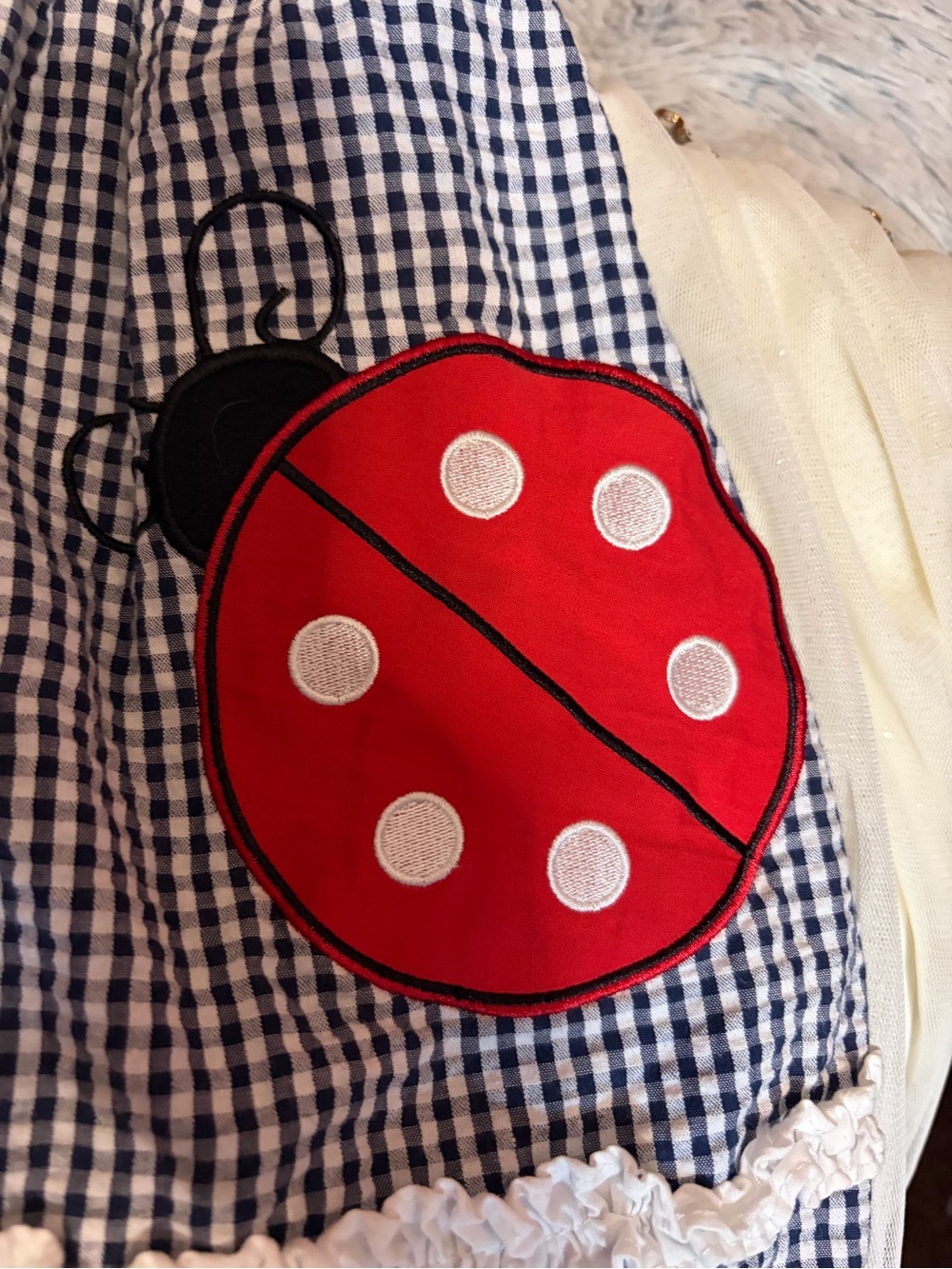 Emily Rose Baby Girl 12M Ladybug Gingham Dress Bloomers Red Bow 3PC NWT - Picture 4 of 12